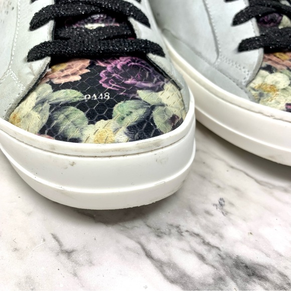 P448 John Black Floral Leather Low Top Sneakers 40/9-10 Casual Preppy Athleisure - Picture 9 of 16